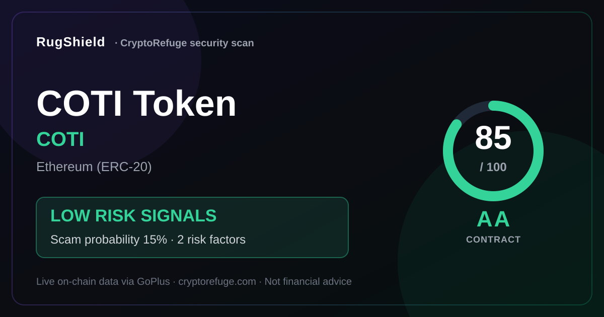 COTI Token Security: Trust Score 85, AA Grade